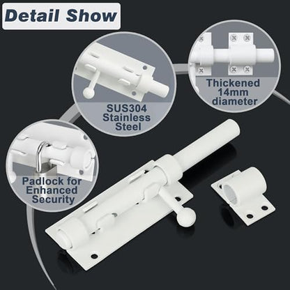 Alise Stainless Steel Gate Latch - Slide Bolt, Heavy Duty Door Latch, White Barrel Bolt, Security Slide Lock - color: White, size: 6 Inch (Regular)