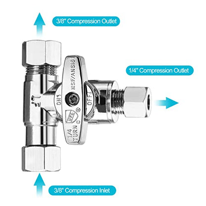 Tee Stop Valve - Lead-Free Add-A-Tee Valve 3/8 Inch x 3/8 Inch x 1/4 Inch,1/4 Turn，Add-A-Tee Adapter 3/8 Inch x 3/8 Inch x 1/4 Inch