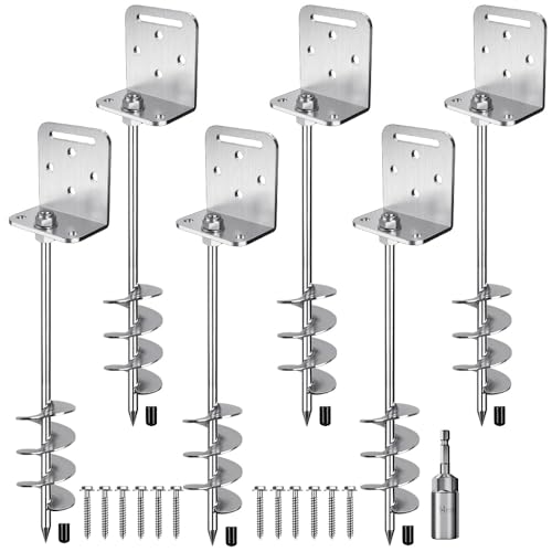 Insaga 18''/24''/30'' Ground Anchors Screw in Earth Anchor Solid Steel with L Bracket for Trampoline Mobile Home Swing Set Shed Carport Tent Stakes, Wider Helix Blade & Chrome Plated Finish, 2/4/6Pcs - color: 24''-6Pack, size: 2.7'' Blade