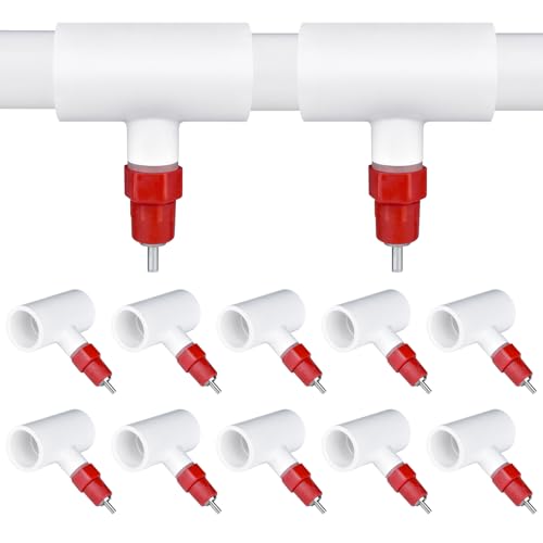10Pcs Chicken Water Nipples, Chicken Nipple+Tee Waterer Kit, Automatic Poulrty Drinking, Quail, Duck, Geese, Turkeys