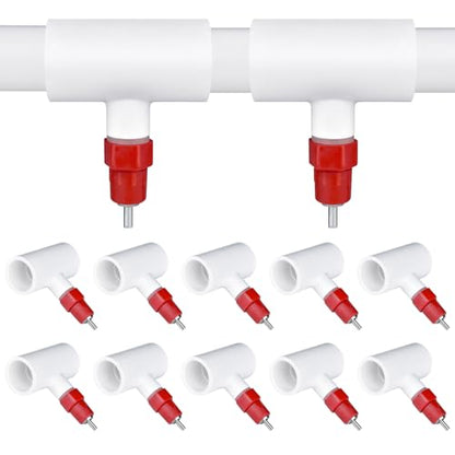 10Pcs Chicken Water Nipples, Chicken Nipple+Tee Waterer Kit, Automatic Poulrty Drinking, Quail, Duck, Geese, Turkeys