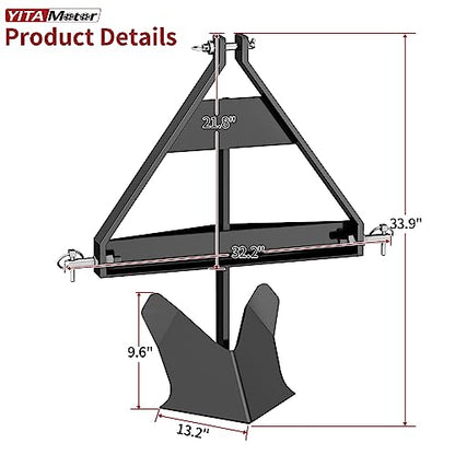 YITAMOTOR 3 Point Middle Buster Plow for Category 1, Three-Point Quick Hitch Accessories, 3 pt Tractor Furrowing Plow Lawn Ditch Buster Steel
