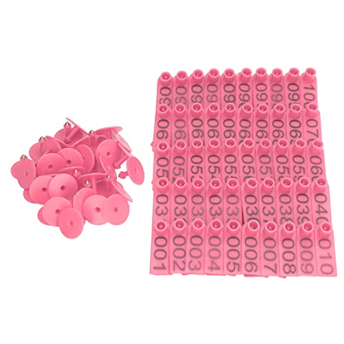 100Pcs Cattle Ear Tags, 001-100 Livestock Ear Tag Animal Identification Card for Sheep Cattle Calf (Pink)