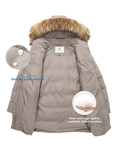 WenVen Women's Winter Thicken Puffer Coat Warm Jacket with Faux Fur Removable Hood - color: Khaki, size: Large
