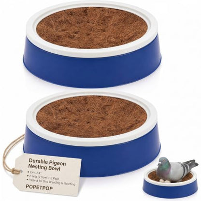POPETPOP Pigeon Nest Bowl 4 Pack Plastic Nesting Pot with Mats | Plastic nest bowls, breathable mats, breeding use, pigeon bird care, replacement set, check bowl size before purchase