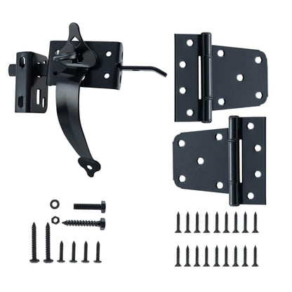 WellMade Heavy Duty Self-Locking Gate Latch Kit for Wooden/Vinyl Fence - 3.5" Spring Gate Hinge, 9" Handle & Thumb Latch, Automatic Locking,Outdoor Gate Hardware