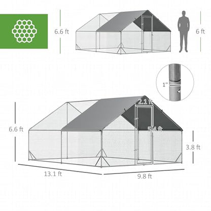 PawHut Large Chicken Coop Metal Chicken Run with Waterproof and Anti-UV Cover, Spire Shaped Walk in Fence Cage Hen House for Outdoor and Yard Farm Use, 1" Tube Diameter, 9.8' x 13.1' x 6.6' - size: 157.5"L x 118.1"W x 78.7"H