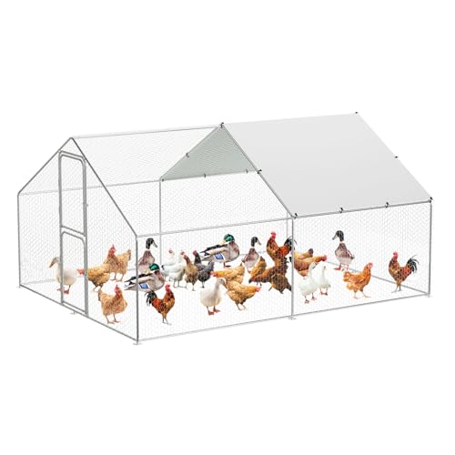 Garvee Large Metal Chicken Coop with Waterproof and Anti-UV Cover, Walk-in Poultry Cage with Double Door, Large Chicken Run for Backyard Farm Use, 9.8x13.1x6.6 ft - size: 118.1"L x 157.5"W x 78.7"H