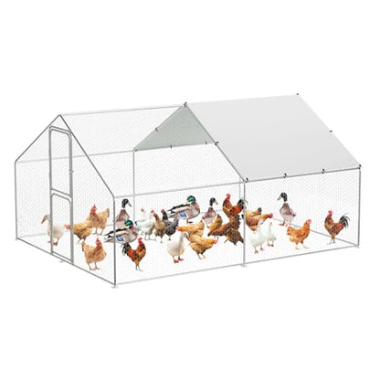 Garvee Large Metal Chicken Coop with Waterproof and Anti-UV Cover, Walk-in Poultry Cage with Double Door, Large Chicken Run for Backyard Farm Use, 9.8x13.1x6.6 ft - size: 118.1"L x 157.5"W x 78.7"H