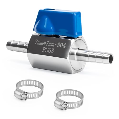 1/4" Hose ID Barb Ball Valve, 304 Stainless Steel Dual 7mm Barb Mini Heater Hose Shut Off Valve with Clamps for Fuel, Gas & Water Lines - size: 1/4 Inch