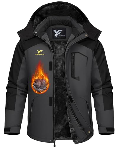 Yufawow Men's Ski Jacket Waterproof Warm Snowboard Jacket Insulated Winter Coat for Outdoor Cold Weather Sports Work - color: Black Dark Grey, size: Large