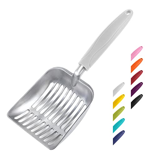 WePet Cat Litter Scoop, Aluminum Alloy Sifter, Kitty Metal Scooper, Deep Shovel, Long Handle, Poop Sifting, Kitten Pooper Lifter, Durable, Heavy Duty, for Litter Box - color: FLAT Aluminum \ #05 Grey Handle, size: Small