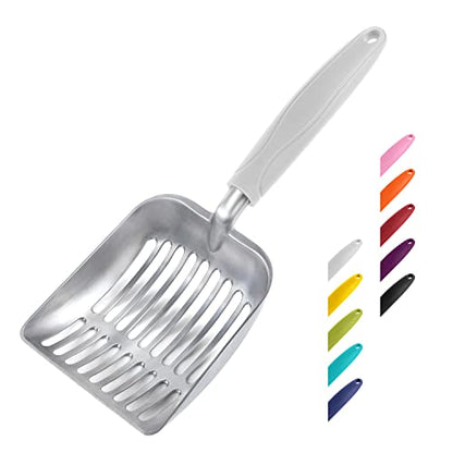 WePet Cat Litter Scoop, Aluminum Alloy Sifter, Kitty Metal Scooper, Deep Shovel, Long Handle, Poop Sifting, Kitten Pooper Lifter, Durable, Heavy Duty, for Litter Box - color: FLAT Aluminum \ #05 Grey Handle, size: Small