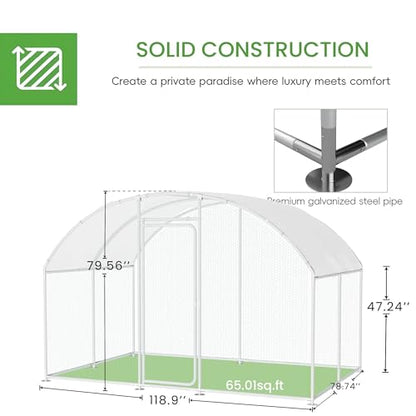 Large Metal Chicken Run, Chicken Coop with Lockable Door Round Shape Walk-in Chicken Hen House with Waterproof & Anti-UV Cover for Duck Rabbit Habitat Cage Outdoor Poultry Cage for Yard Farm - size: 119.0"L x 79.0"W x 80.0"H