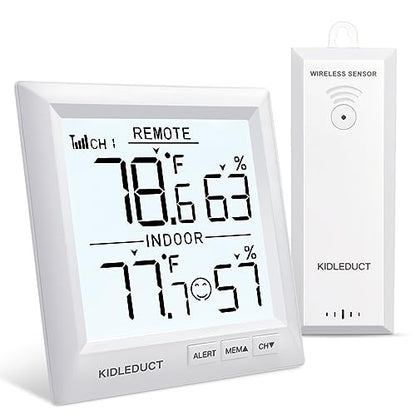 Indoor Outdoor Thermometer Wireless Battery Powered, High Precision Inside Outside Humidity Temperature with Alert, Backlight Weather Thermometers with 1 Sensor, 330ft Wireless, White