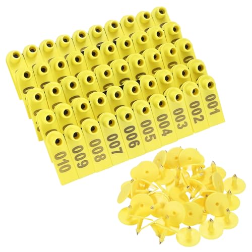 M METERXITY 100-Pack Sheep Ear Tags 001-100 Number, TPU Livestock Ear Tags for Cows/Sheep/Cattle/Pig, Farm Animal Identification Markers [Yellow] - color: Yellow