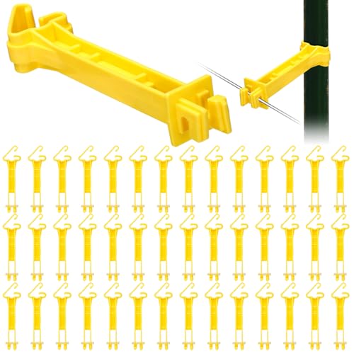 Pangda 100 Pcs 5 inch Snap Type Insulator Electric Fence T Post Insulators Extended Snug Fitting T Post Electric Fence Wire Clips for Agricultural and Ranchers (Yellow) - color: Yellow