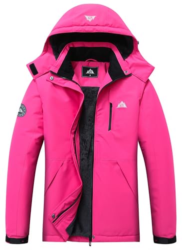 MOERDENG Women's Waterproof Snow Ski Jacket - Warm Winter Coat Insulated for Snowboarding, Softshell for Winter Hiking - color: Rose Red, size: Large