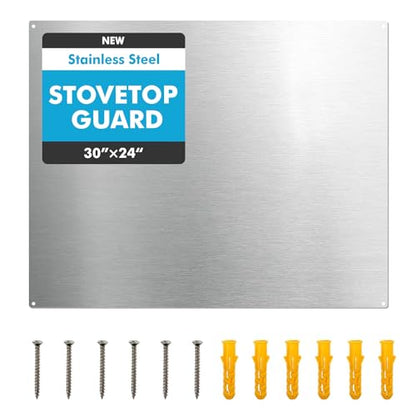 Micmi 24" x 30" Stainless Steel Backsplash for Stove, Reversible Flat Metal Guard Range Hood Wall Shield for Kitchen, Easy Clean and Installation with Four Pre Drilled Holes - style: Range Hood Wall Backsplash
