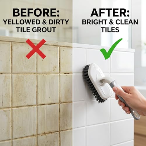 4PCS Shower Brush for Cleaning Set, Floor Scrub Brush with Long Handle and Bathtub Scrubber 2-Pack Tub,Scrubber Comes with Hook and Debris Clip for Effective Shower and Bathtub Cleaning