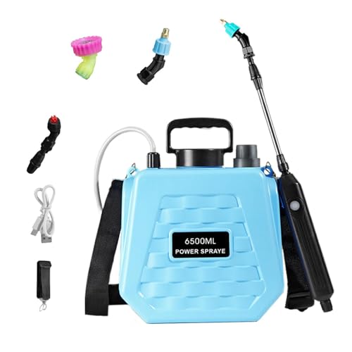 Garden Sprayer Battery Powered - Mister Watering Rechargeable - Electric Pump Sprayer with Adjustable Shoulder Strap | for Farm Lawn Yard Backyard Agriculture Plant Outdoor Home - color: 6.5L sky blue