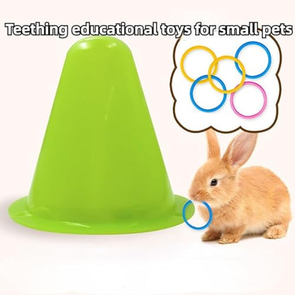 Rabbit Training Rings Toy Interactive Educational Stacking Rings 5 Random Colors Puzzle Toys for Small Animal Bird Kitten Ferret Guinea Pig Squirrel (Yellow) - color: Yellow