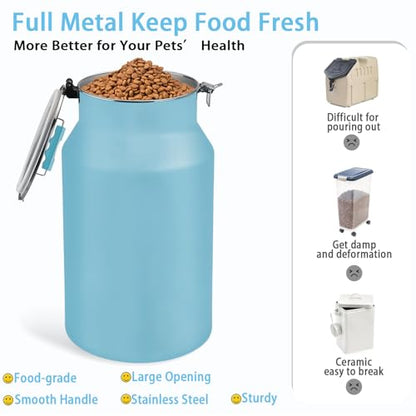 Dog-Cat Food Storage Container 40 lb/38 Qt Large Pet Food Bin with Airtight Lid, 304 Stainless Steel Construction & Scoop Included, Durable Metal Dog Food Storage for Dogs & Cats, Blue