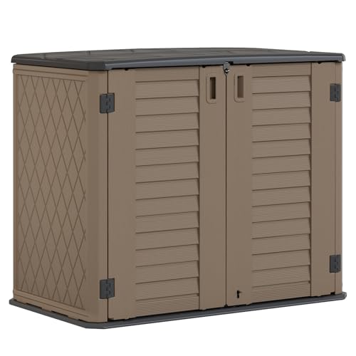HOMSPARK Storage Shed Weather Resistance, Multi-Purpose Outdoor Storage Cabinet for Backyards and Patios, Horizontal Storage Shed for Lawnmower, Patio Accessories (Coffee, Large - 26 cu.ft) - color: Coffee