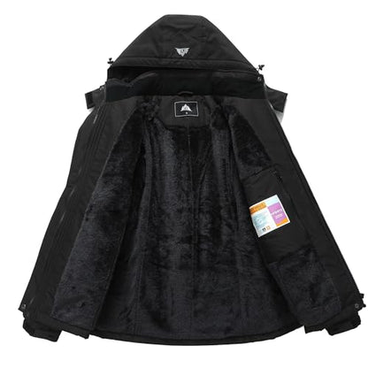 MOERDENG Women's Waterproof Ski Jacket Warm Winter Coat Hooded Snowboarding Jacket Snow Coat - color: Black, size: X-Large
