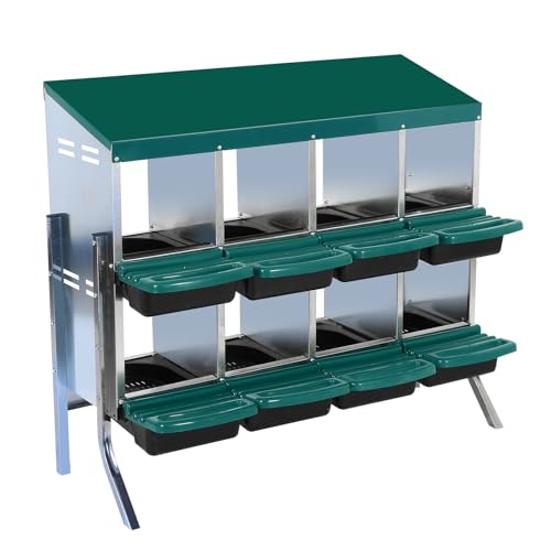 Chicken Nesting Boxes,8 Hole Metal Roll Away Eggs Laying Boxes with Ventilation Holes，Rustproof Plastic Tray & Keyhole Mounting, Cleanable Pull Out Nest Box for Hen & Duck, Green - color: Green, size: 8 holes with legs