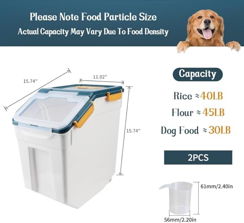 Saim 50 lbs Rice & Flour Storage Container 2 Pack Airtight BPA-Free Plastic Dispenser Bin with Wheels, Locking Lid, Measuring Cup & Scoop for Dry Food, Sugar, Baking Supplies, Grain Holder (Dark Blue) - color: 2Pack 50lbs Dark Blue