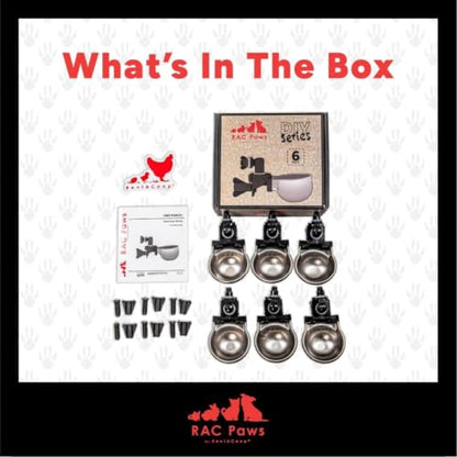 RAC Paws by RentACoop DIY Auto-Fill Metal Cups Waterer Kit - Great for Small Animals, Pets, Bunnies, Ferret, Chickens, Hamsters, Guinea Pigs, Rabbits, Chinchillas, Mice, Rats - 6 Pack - style: 6 Pack