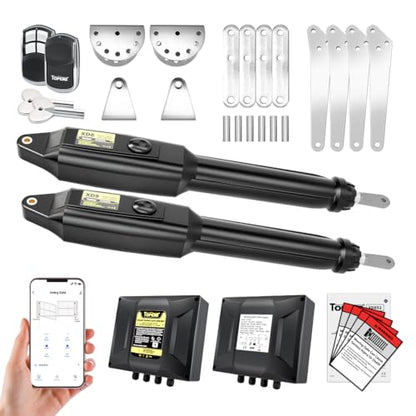 TOPENS XD852 Smart Gate Opener for Heavy Duty Dual Swing Gates Up to 18ft per Arm, Automatic Gate Opener with App Control AC Powered Remote Control Kit Solar Compatible
