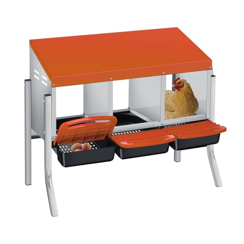 Nesting Boxes for Chickens, 3 Holes Chicken Nesting Box with Removable Tray, Easy Egg Collection, Roll Away Nesting Box for Hens, Chicken Coop, with Legs, Orange - color: orange, size: 3 holes with legs