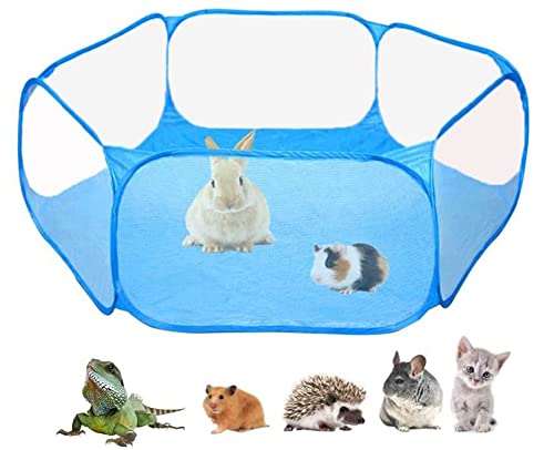 Small Animals C&C Cage Tent, Breathable & Transparent Pet Playpen Pop Open Outdoor/Indoor Exercise Fence, Portable Yard Fence for Guinea Pig, Rabbits, Hamster, Chinchillas and Hedgehogs (Blue) - color: Blue