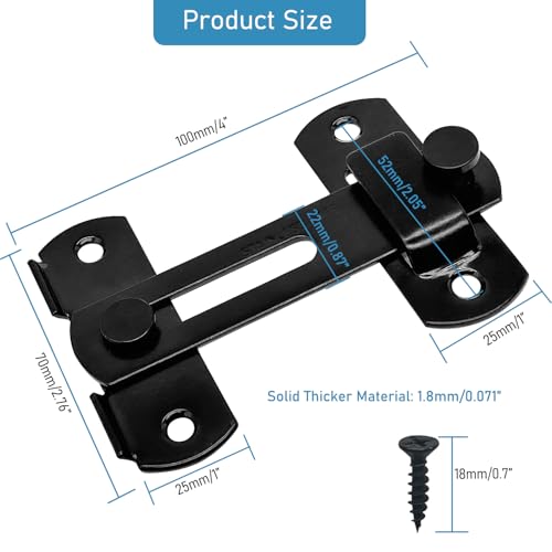 2 Set 4" Gate Latches Safety Door Lock for Barn Door, Stainless Steel Farm Flip Gate Latch,Black - size: Black - 4"