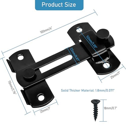 2 Set 4" Gate Latches Safety Door Lock for Barn Door, Stainless Steel Farm Flip Gate Latch,Black - size: Black - 4"