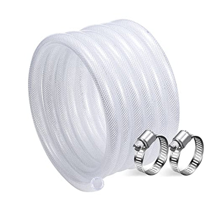 DAVCO 1/2" ID - 50 ft Heavy Duty Braided Clear Plastic Vinyl Tubing, Flexible High Pressure Reinforced PVC Plastic Tube Hose, Non-toxic, BPA Free, with 2 Stainless Clamps - size: 1/2"ID, style: 50 Feet