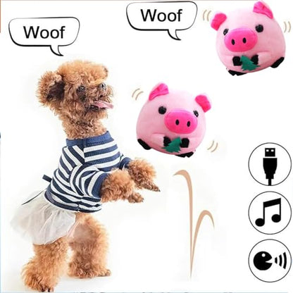 Active Moving Pet Plush Toy, Interactive Dog Toys Pet Bouncing Balls, USB Rechargeable Interactive Washable Cartoon Pig Plush Sound Electronic Dog Toy, Small Cute Squeaky Pig Dog Toy (Pink) - color: Pink