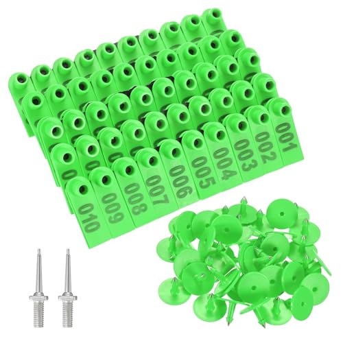 M METERXITY 100-Pack Sheep Ear Tags 001-100 Number, Plastic Livestock Tags with 2 Ear Label Needles for Cows/Sheep/Cattle/Pig, Farm Animal Identification Markers [Green] - color: Green