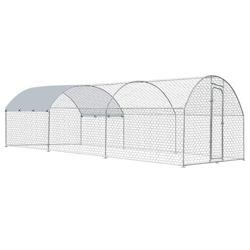 Large Metal Chicken Coop with Run, Metal Chicken House Pen Walk in Poultry Cage Chicken Run Pen, Outdoor Chicken Runs for Yard with Waterproof & Anti-UV Cover - size: 117.6"L x 177.2"W x 76.8"H