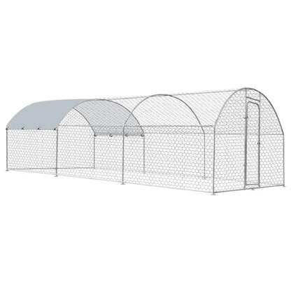 Large Metal Chicken Coop with Run, Metal Chicken House Pen Walk in Poultry Cage Chicken Run Pen, Outdoor Chicken Runs for Yard with Waterproof & Anti-UV Cover - size: 117.6"L x 177.2"W x 76.8"H