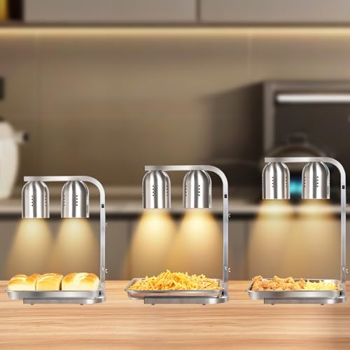 VEVOR Food Heat Lamp, 500W Bulbs, Commercial Food Warmer Light, Electric Stainless Steel French Fry Heating Lamp, Free-Standing, Catering Food Warming Equipment for Kitchen Buffet Restaurant, Silver