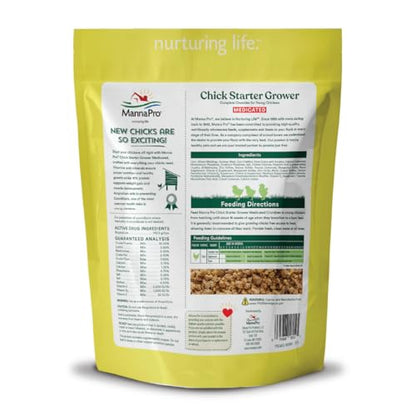 Manna Pro Medicated Chick Starter Grower, Crumbled Chick Feed with Amprolium, Complete Nutrition for Young Chickens, Supports Healthy Growth and Coccidiosis Prevention, 6-Pack of 5 lb Bags - size: 5 Pound (Pack of 6)
