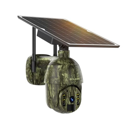 SOLIOM S600 4G LTE Cellular Security Cameras Wireless Outdoor, Solar Security Camera with Pan Tilt 360°View, 2K Full Color Night Vision, Unlimited Data Plan, PIR Motion Sensor, 2 Way Talk, Camo - color: Camo