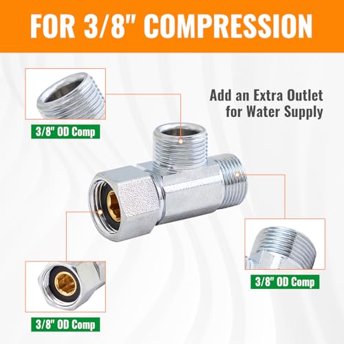 SUNGATOR 3/8 Inch Compression Tee, 3 Way Water Line Splitter, Add-A-Tee Valve 3/8 Inch Inlet x 3/8" Outlet x 3/8” Outlet, No Lead Brass Compression Splitter (2-Pack) - style: 3/8 Add-A-Tee Chromed