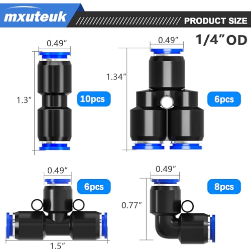 mxuteuk 1/4"OD Push to Connect Fittings Quick Connect Air Hose Fittings,1/4"OD Air Hose Fittings,Air Line Fittings for 1/4" Tube (30PCS) - style: 30PCS 1/4"