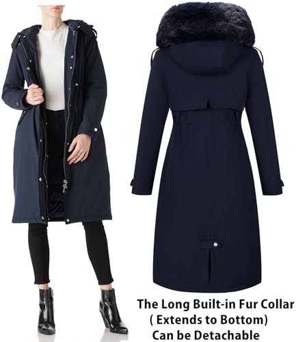 RISISSIDA Women Winter Parka Puffy Coat for Deep Cold,Thicken Puffer Jacket with Long Fur Collar Hooded,Warm Bubble Overcoat - color: Blue, size: Small