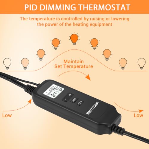 REPTITRIP 8.5" Reptile Heat Lamp Fixture with PID Dimming Thermostat, Independent Day Night Temperature Control, MAX 150W (Bulb Not Included) - size: 8.5 INCH