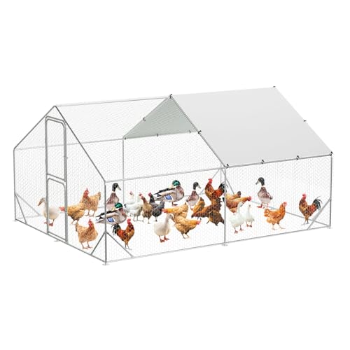 Large Metal Chicken Coop, Walk-In Poultry Cage, Chicken Run Pen House with Reinforcement & Waterproof & Anti-Ultraviolet Cover Chicken Coop Run with Double Lockable Doors for Outdoor 9.8 x 13.1X 6.6Ft - color: Spire with Double Doors, size: 9.8' W x 13.1'